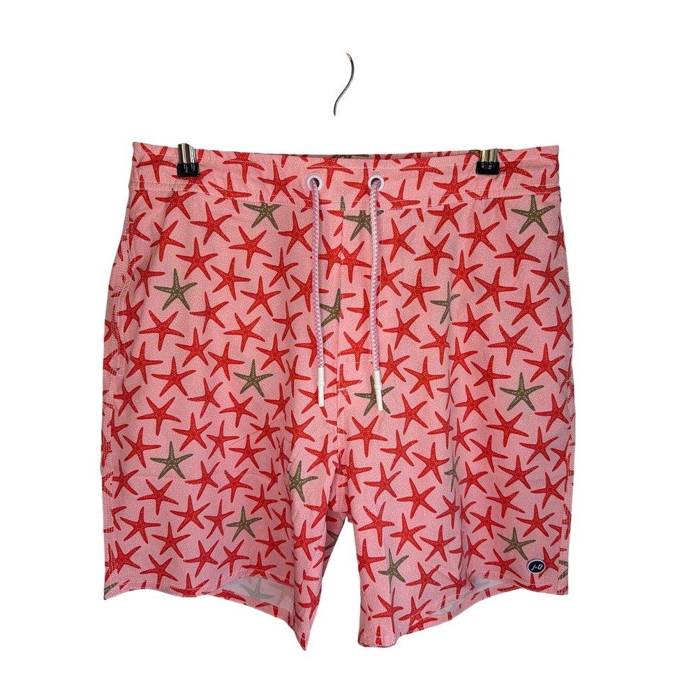 Johnnie-O Mens Starfish Print Swim Trunks Porto Pink JMSS100190 Size Medium NWT